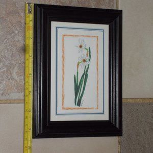 Floral Print matted and framed in wood frame, signed